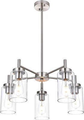 #ad Contemporary 5 Light Large Chandelier Modern Clear Glass Shades Pendant Lighting $109.00