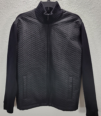 #ad Alfani Mens Zip Front Quilted Fleece Lined Knit Jacket Medium Black Pockets $25.88